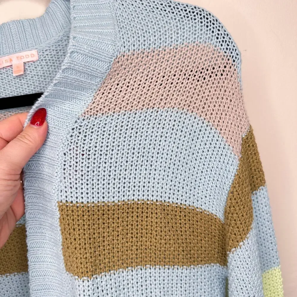 Lisa Todd Sand Sweeper Aqua Combo Striped Knit Long Open Cardigan Duster Sweater - Picture 4 of 11